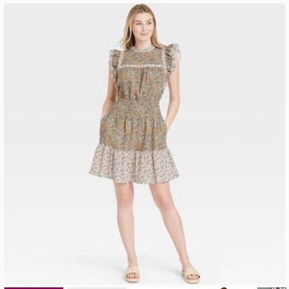 Universal Thread Floral Linen Blend Flutter Sleeveless Dress S